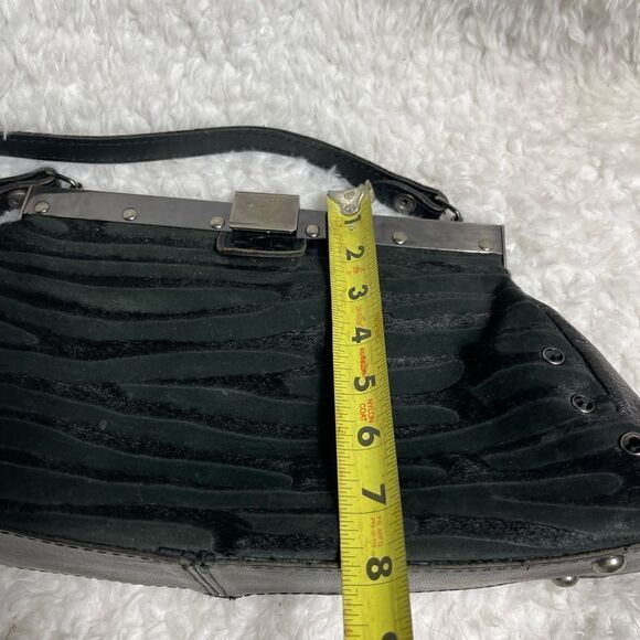 Patricia Nash Black leather & calf hair zebra Stripes silver tone frame Satchel - Picture 14 of 16